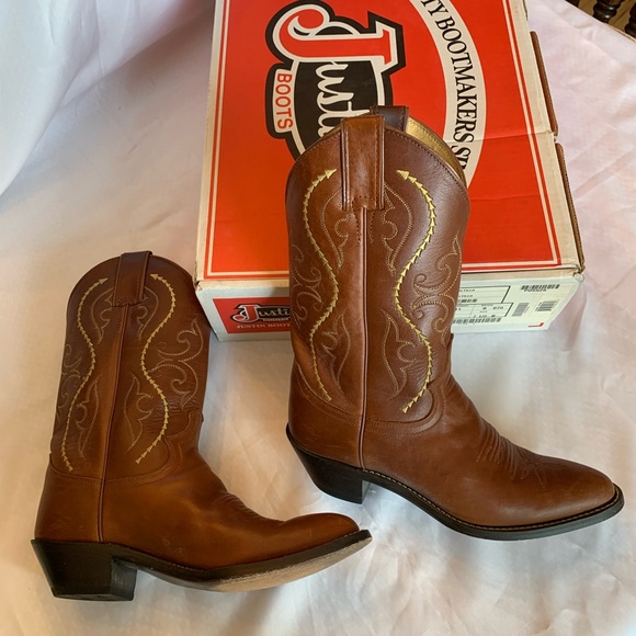 Justin Boots Leather Retro Golden Saltillo Cowboy Boot Size 7 1/2 - Picture 2 of 7